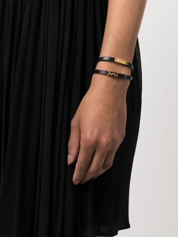Saint Laurent double-wrap Leather Bracelet | Black | FARFETCH JO