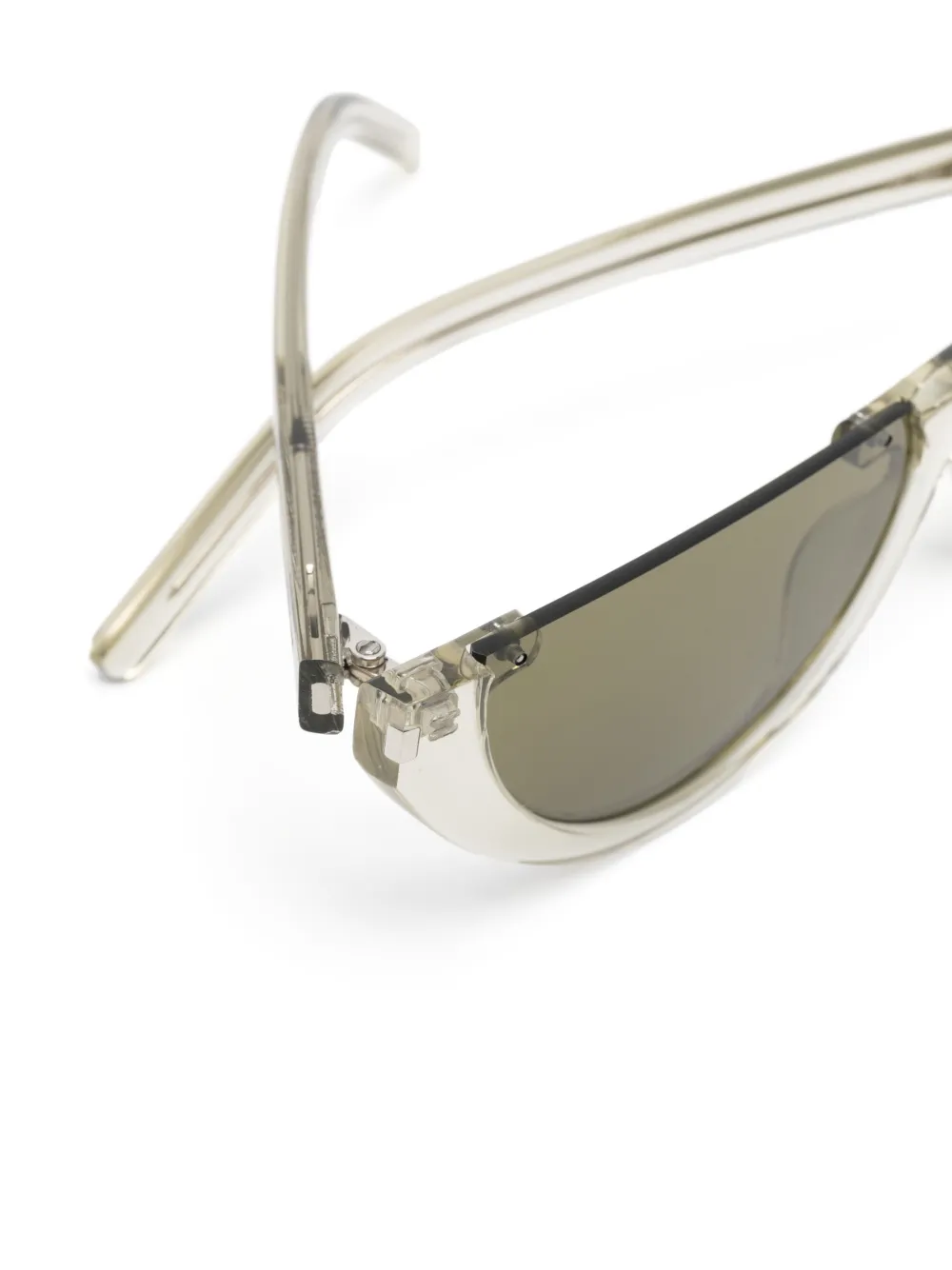 Saint Laurent Logo Round Half-moon Acetate Sunglasses In Green