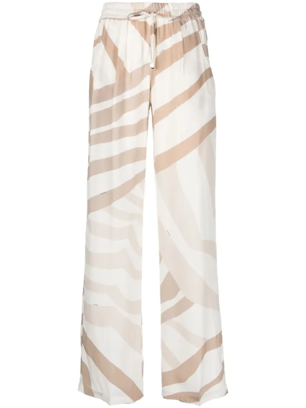 Kiton Abstract-print Drawstring Silk Trousers in Neutrals