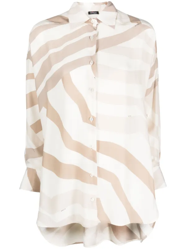 Kiton Abstract-print Long-sleeve Shirt in Neutrals