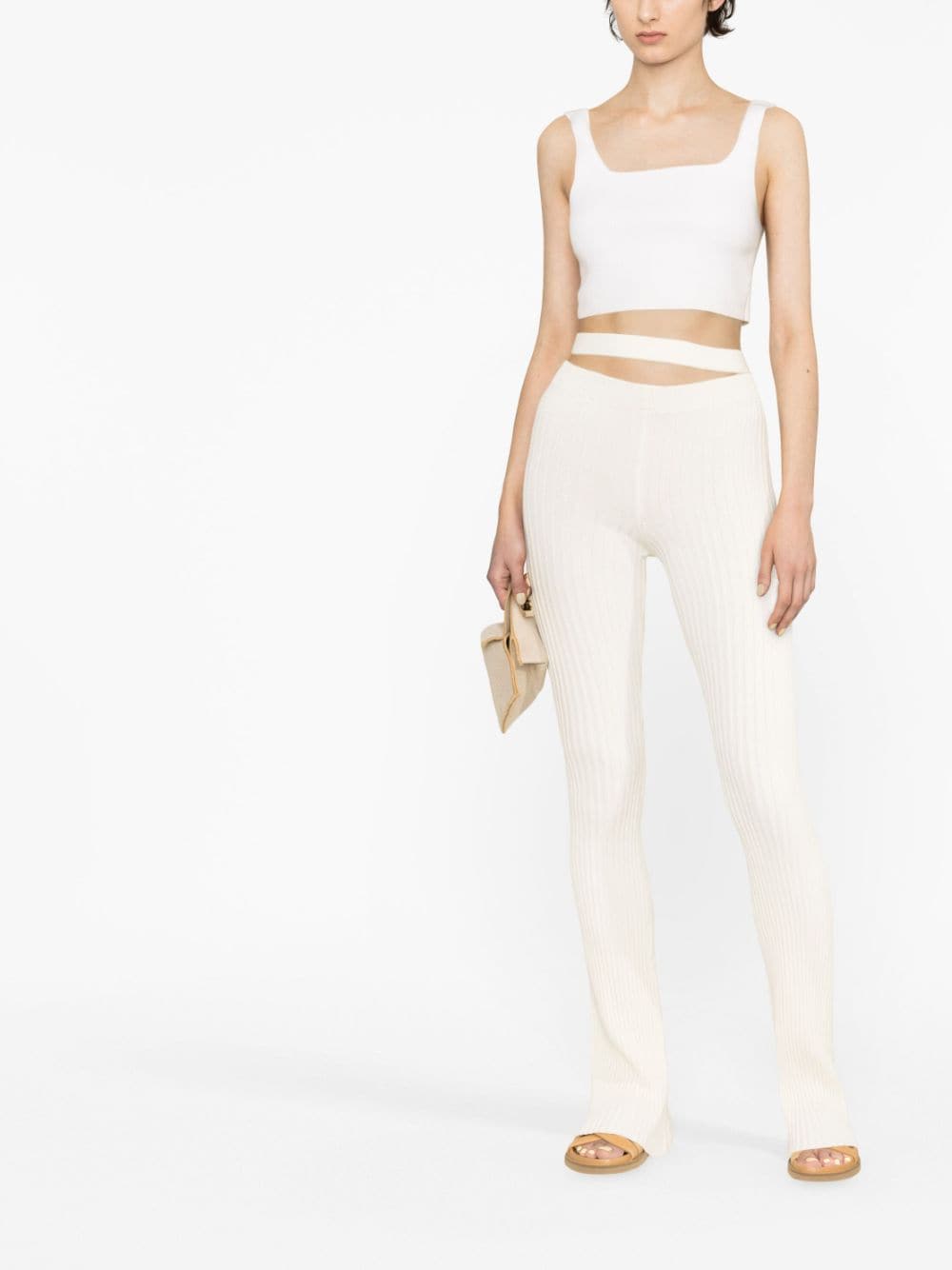 Shop Andreädamo High-waisted Cut-out Detail Trousers In Neutrals