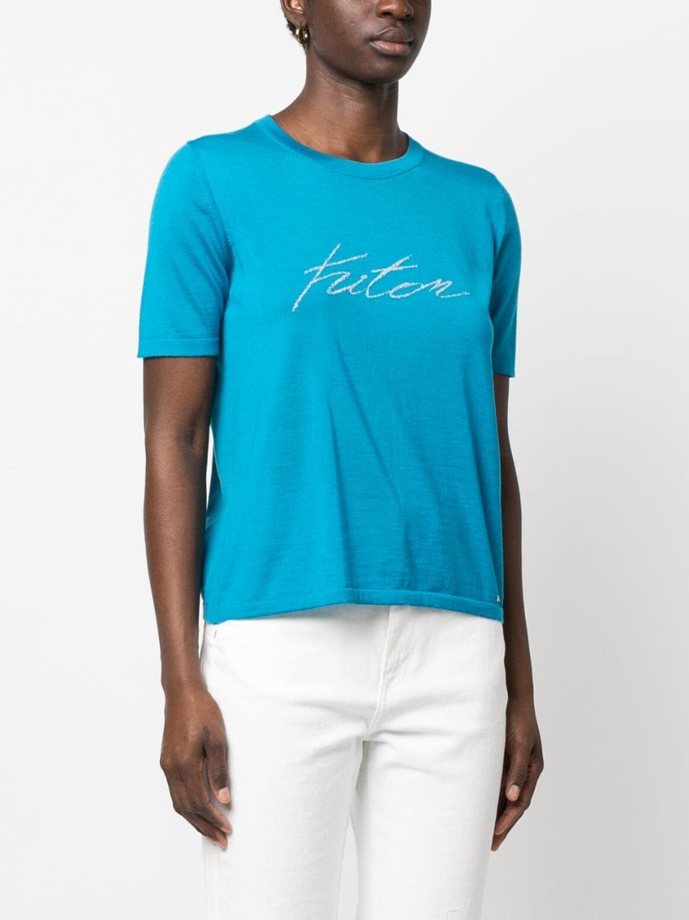 Shop Kiton Jacquard-logo Fine-knit T-shirt In Blue