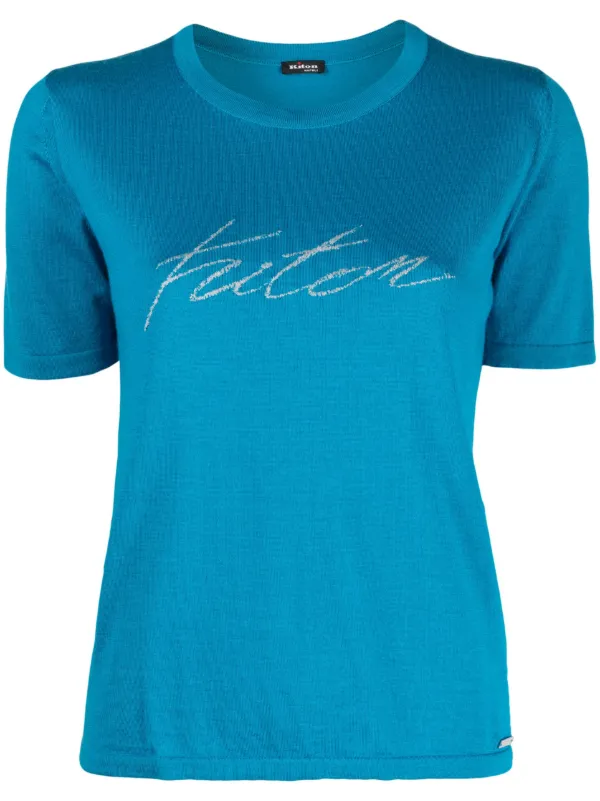 Kiton Jacquard-logo Fine-knit T-shirt in Blue