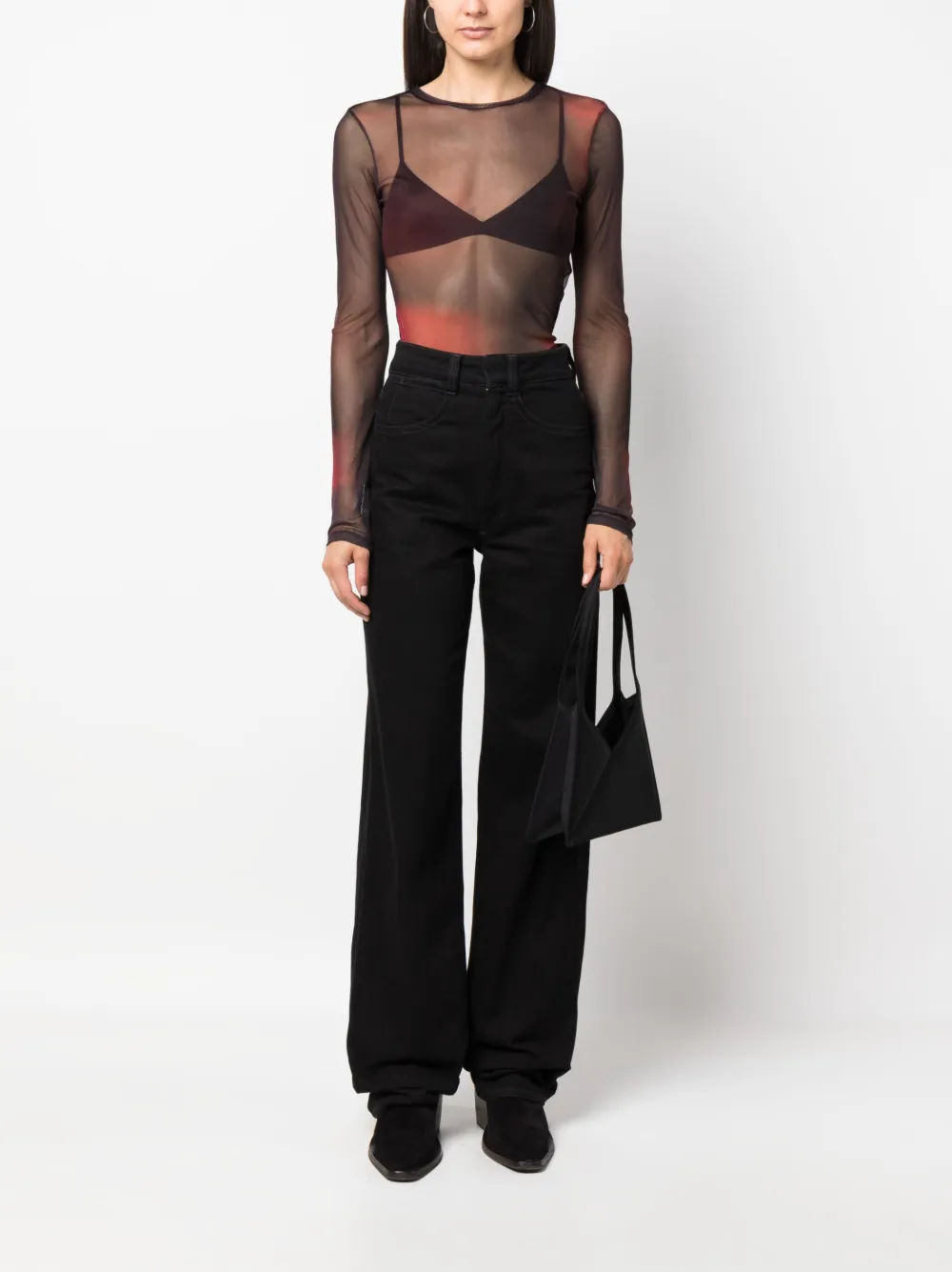 OUR LEGACY printed semi-sheer mesh top - Zwart