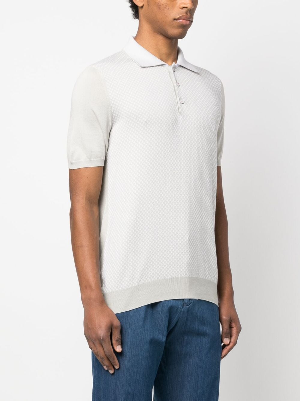 Shop Kiton Diamond-pattern Cotton Polo Shirt In Neutrals