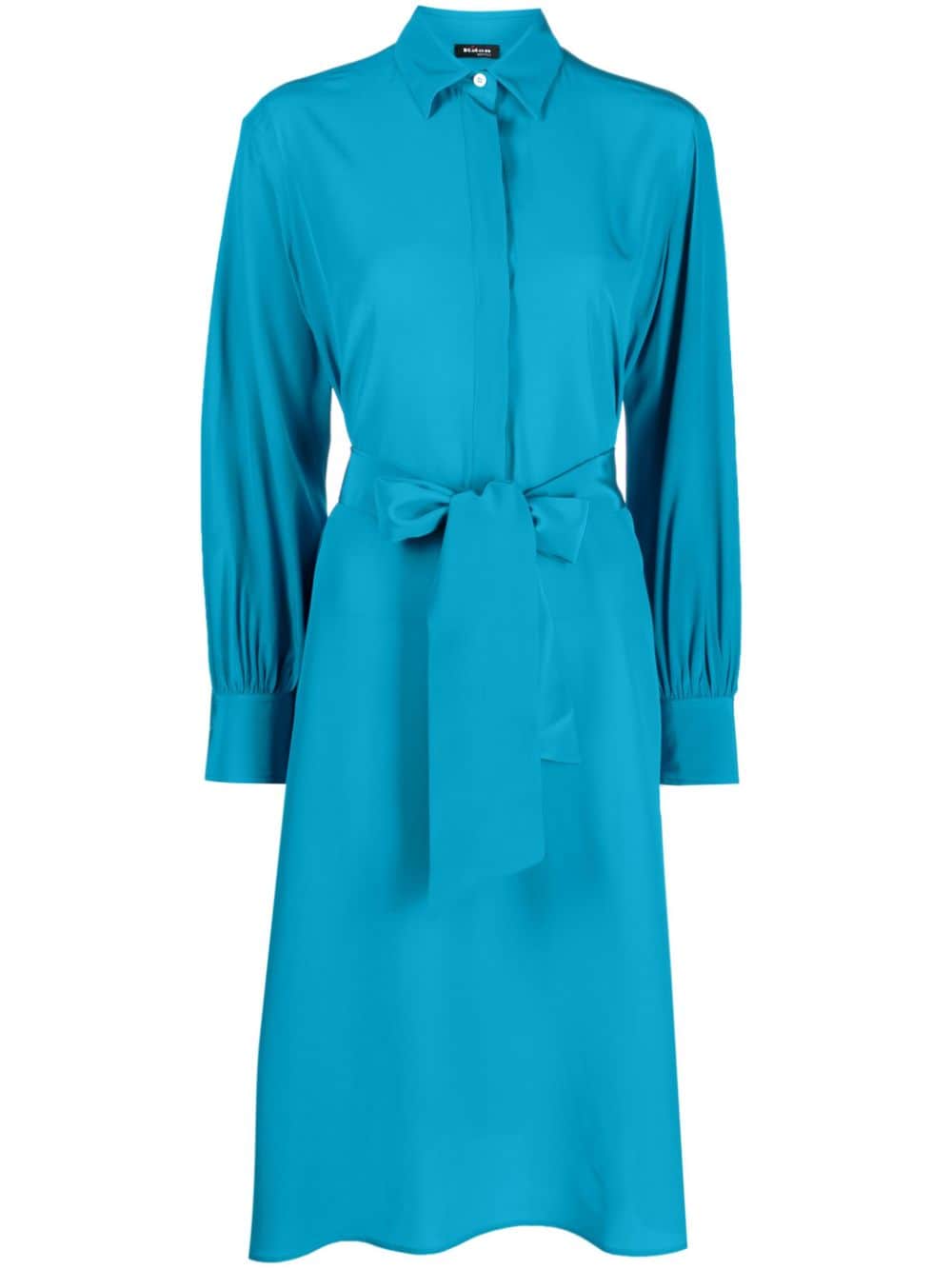 Shop Kiton Pussy-bow Silk Midi Dress In Blue