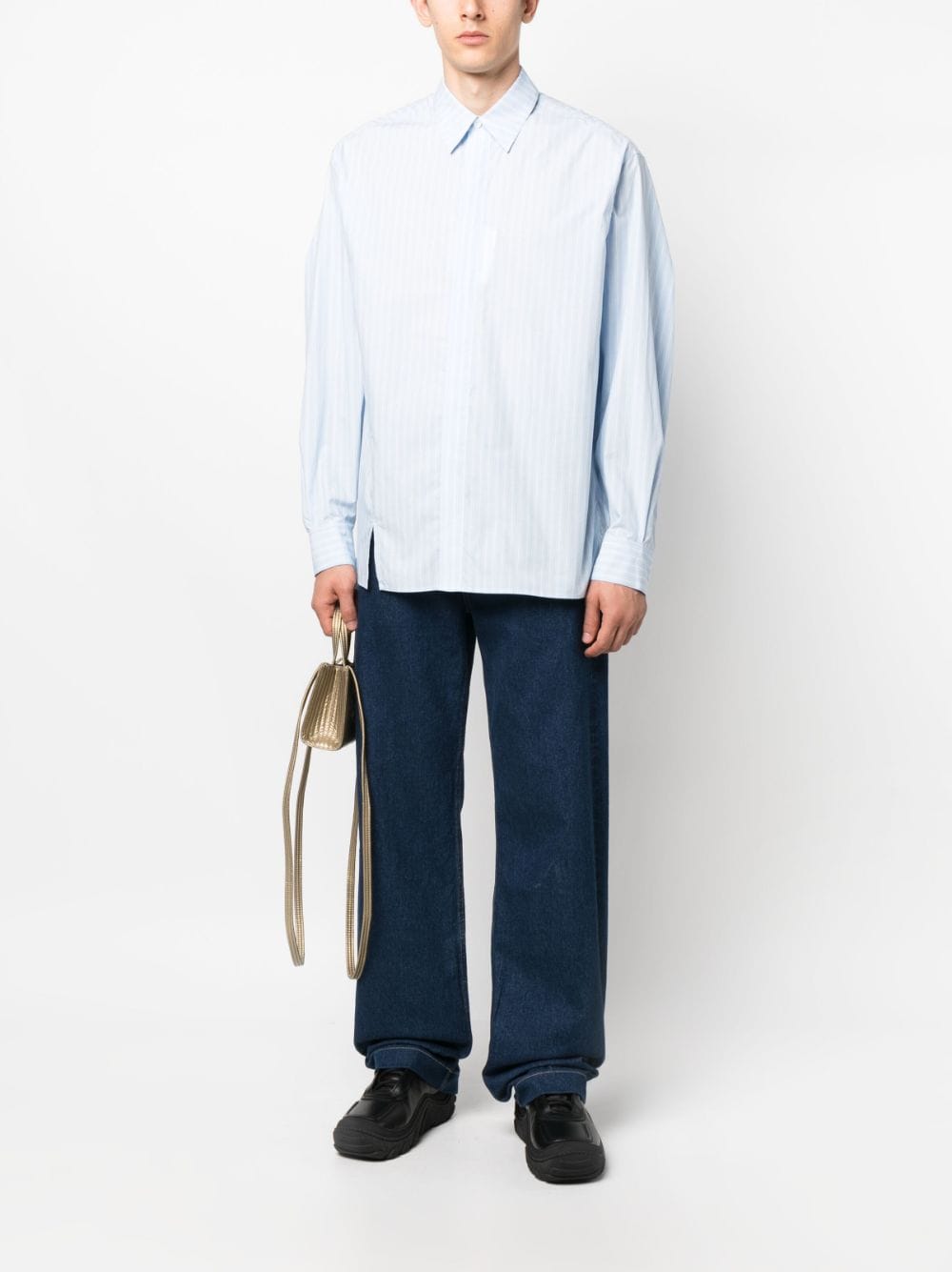 Shop Ader Error Long-sleeve Poplin Shirt In Blue