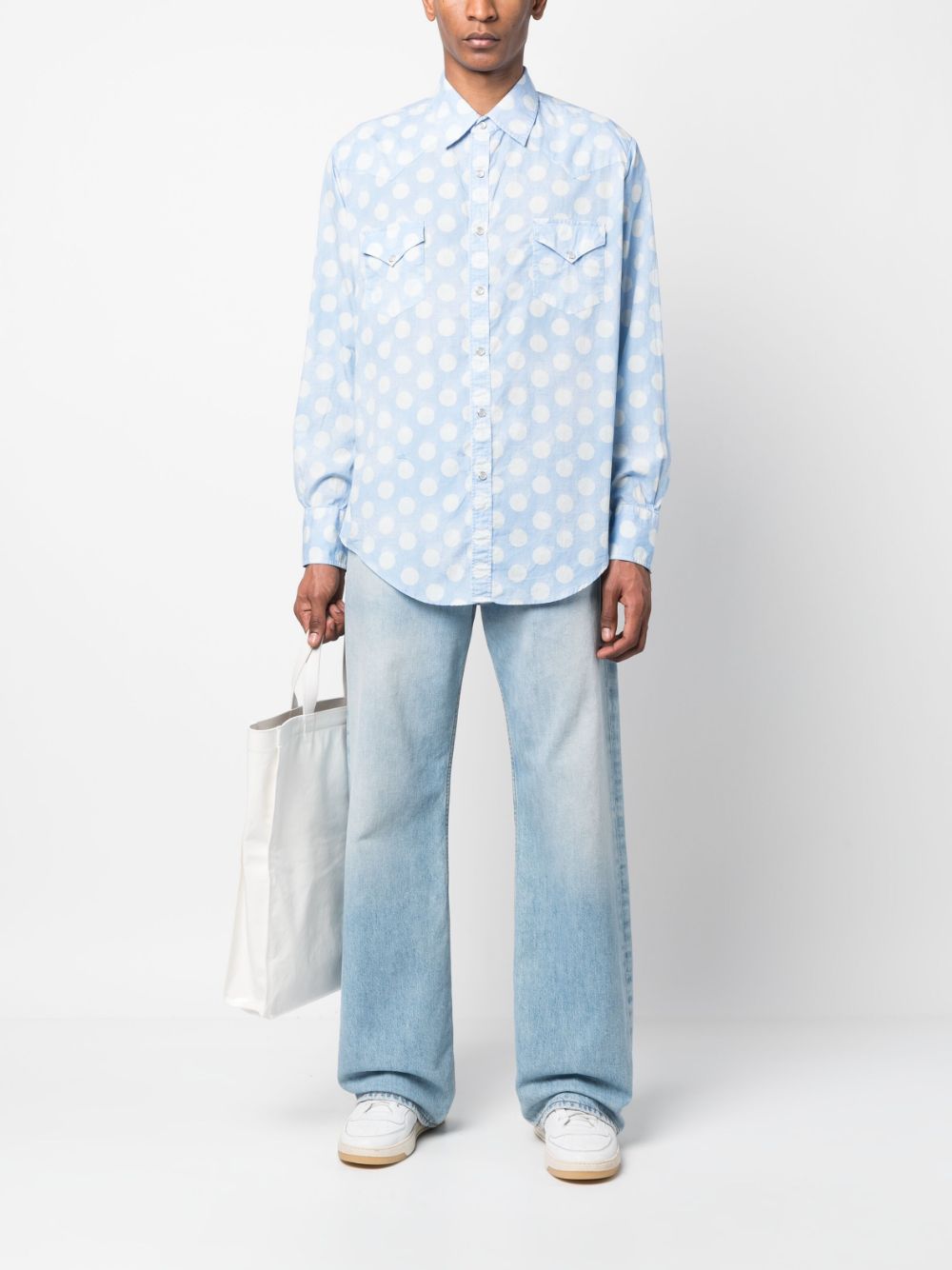 Shop Erl Polka-dot Print Cotton Shirt In Blau
