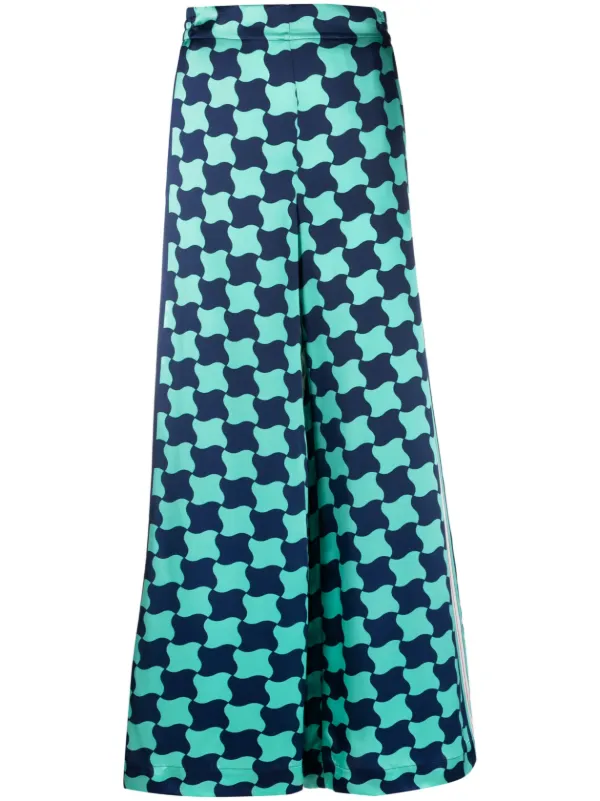 Casablanca Pool Tile Silk Wide-leg Trousers in Blue