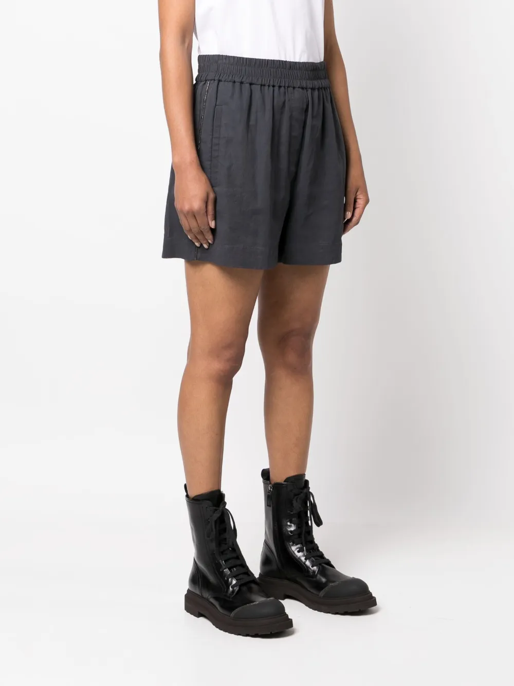 Brunello Cucinelli Beaded-trim Relaxed Shorts In Grey