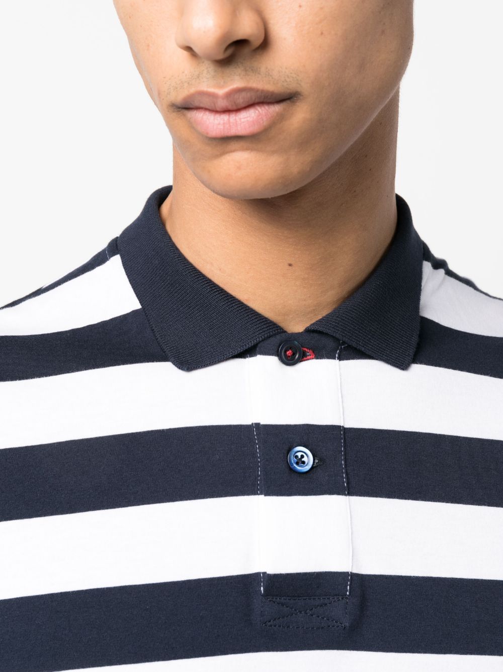 Shop Brunello Cucinelli Striped Cotton Polo Shirt In Blue