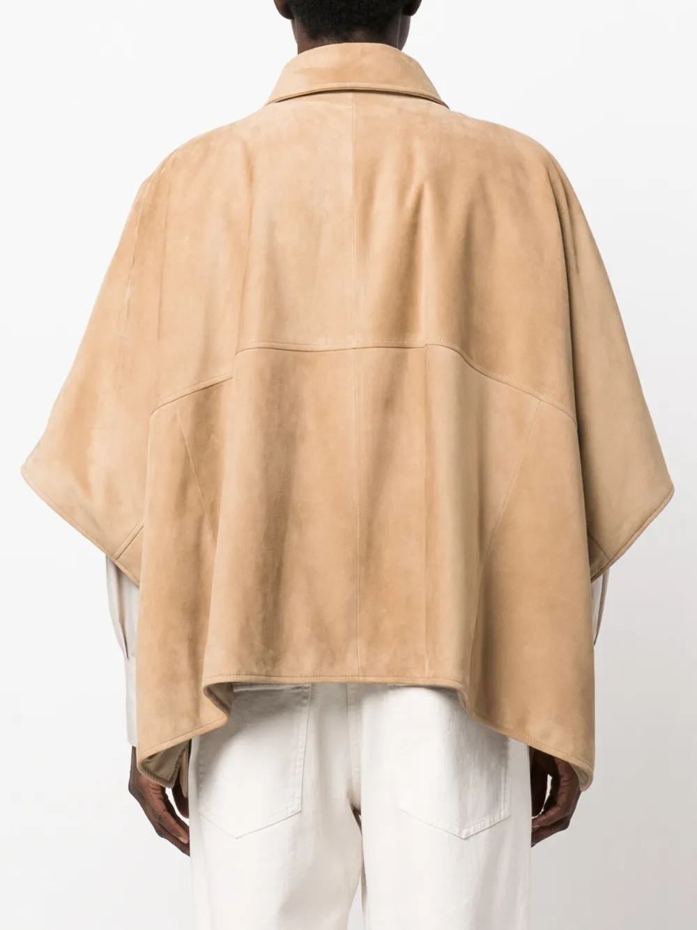 Brunello Cucinelli Half-sleeve Short Suede Cape In Brown