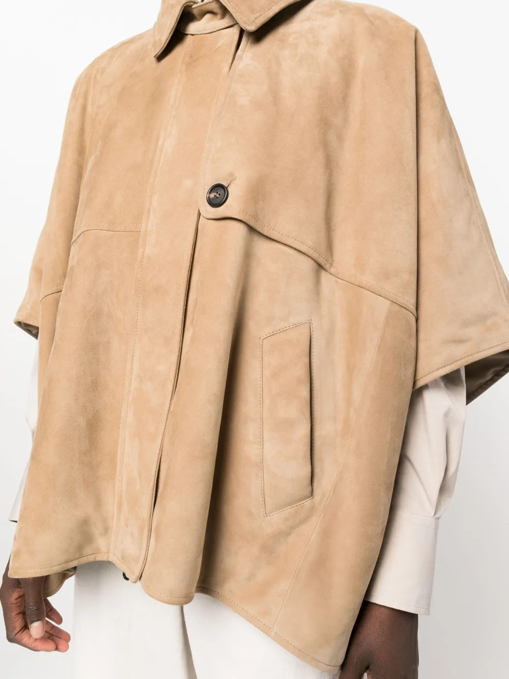 Brunello Cucinelli Half-sleeve Short Suede Cape In Brown