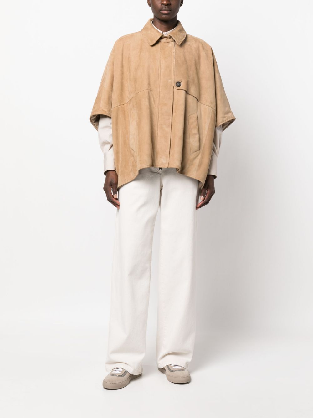 Brunello Cucinelli half-sleeve short suede cape - Bruin