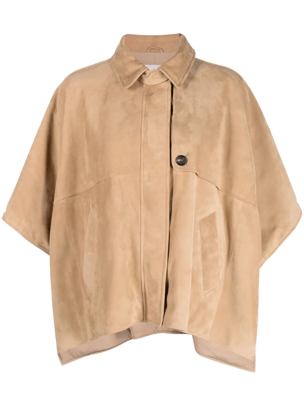 Brunello Cucinelli Half-sleeve Short Suede Cape In Brown