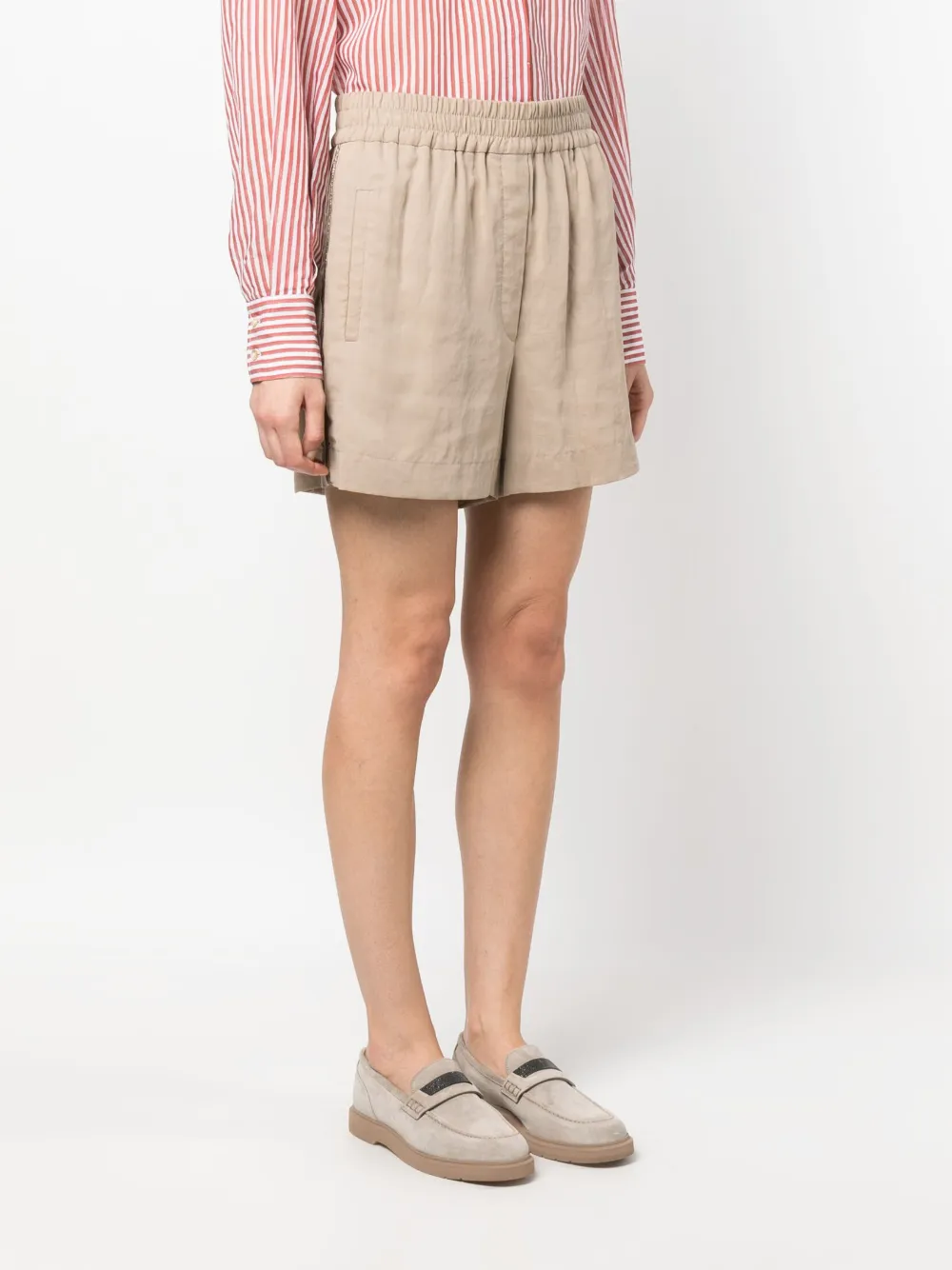Brunello Cucinelli Elasticated-waist Cotton Shorts In Neutrals