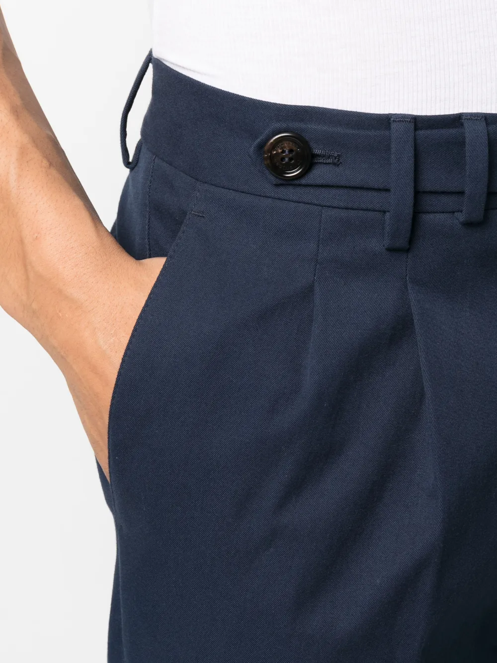 Brunello Cucinelli Pleated Cotton Tailored Trousers In Blue