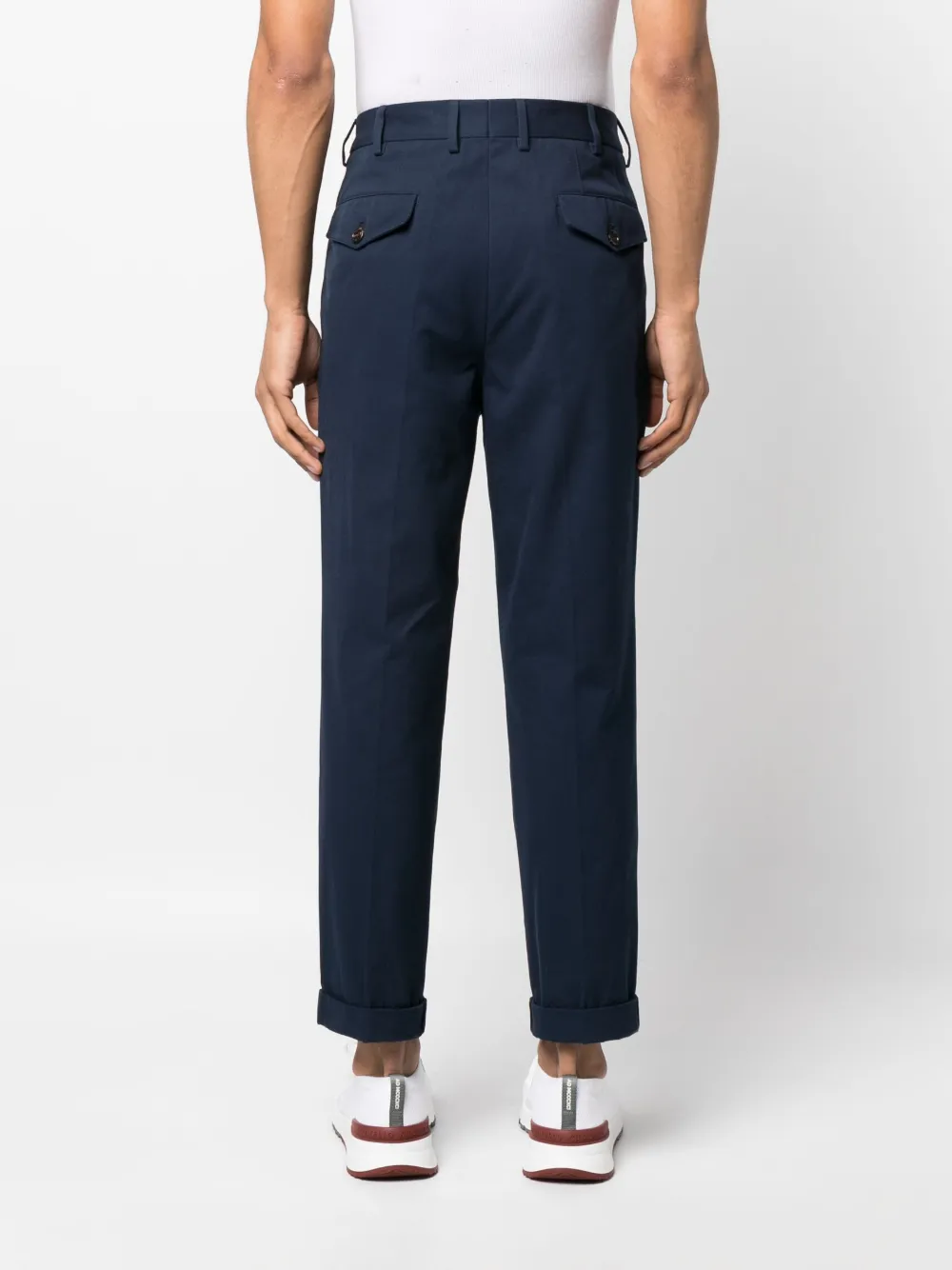 Brunello Cucinelli Pleated Cotton Tailored Trousers In Blue