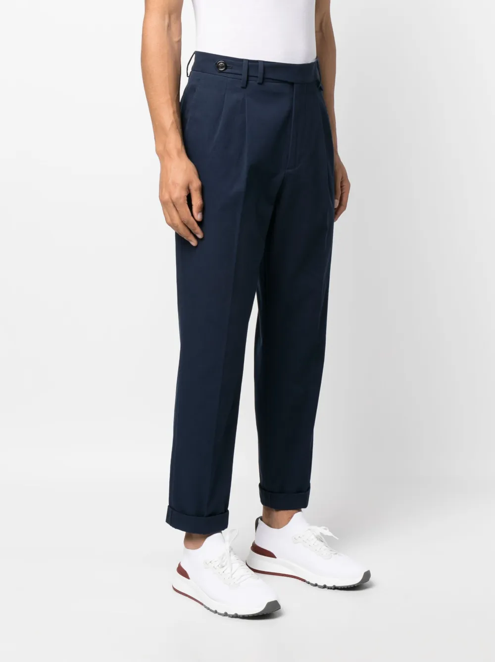 Brunello Cucinelli Pleated Cotton Tailored Trousers In Blue