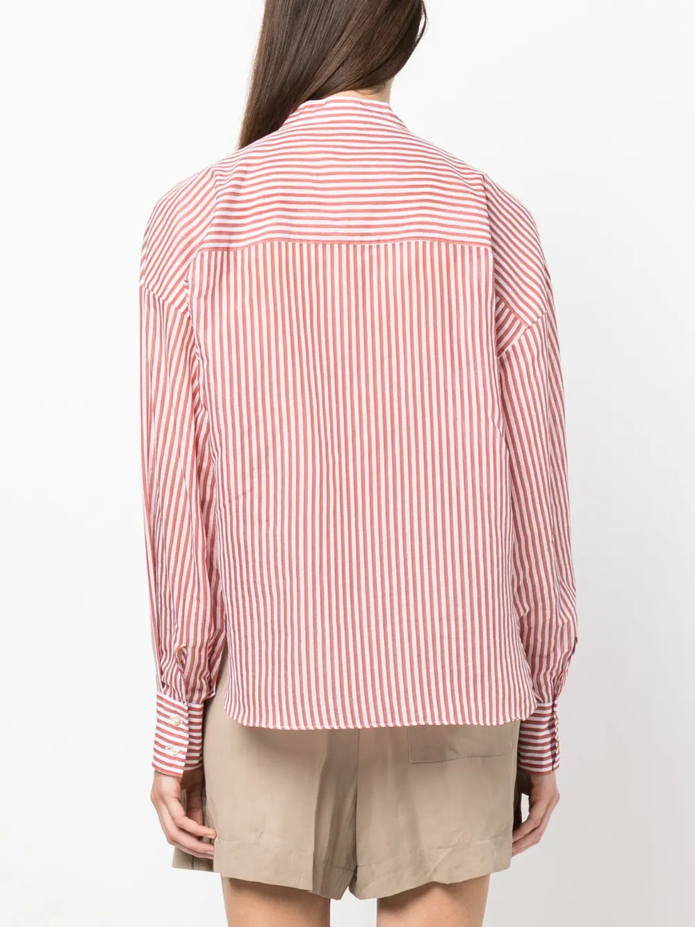 Brunello Cucinelli Stand-up Collar Striped Blouse In White
