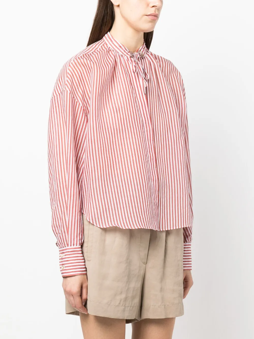 Brunello Cucinelli Stand-up Collar Striped Blouse In White