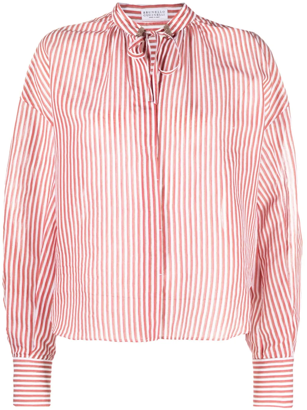 Brunello Cucinelli Stand-up Collar Striped Blouse In White