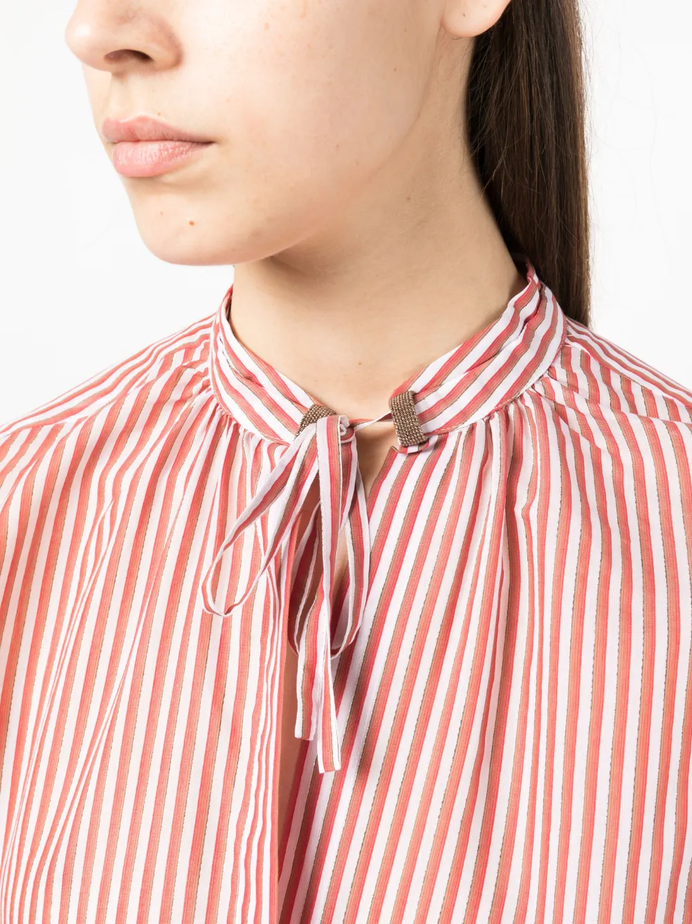 Brunello Cucinelli Stand-up Collar Striped Blouse In White