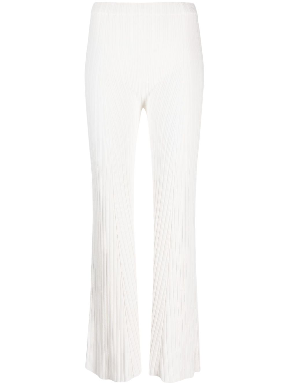 high-waisted ribbed-knit trousers