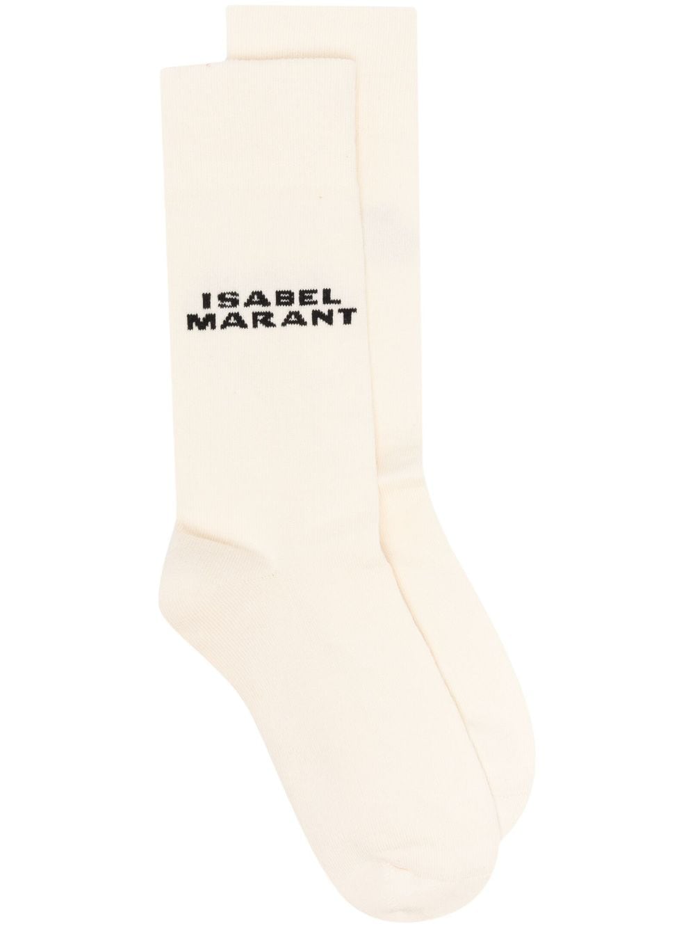 Isabel Marant Intarsia-logo Knitted Socks In Neutrals