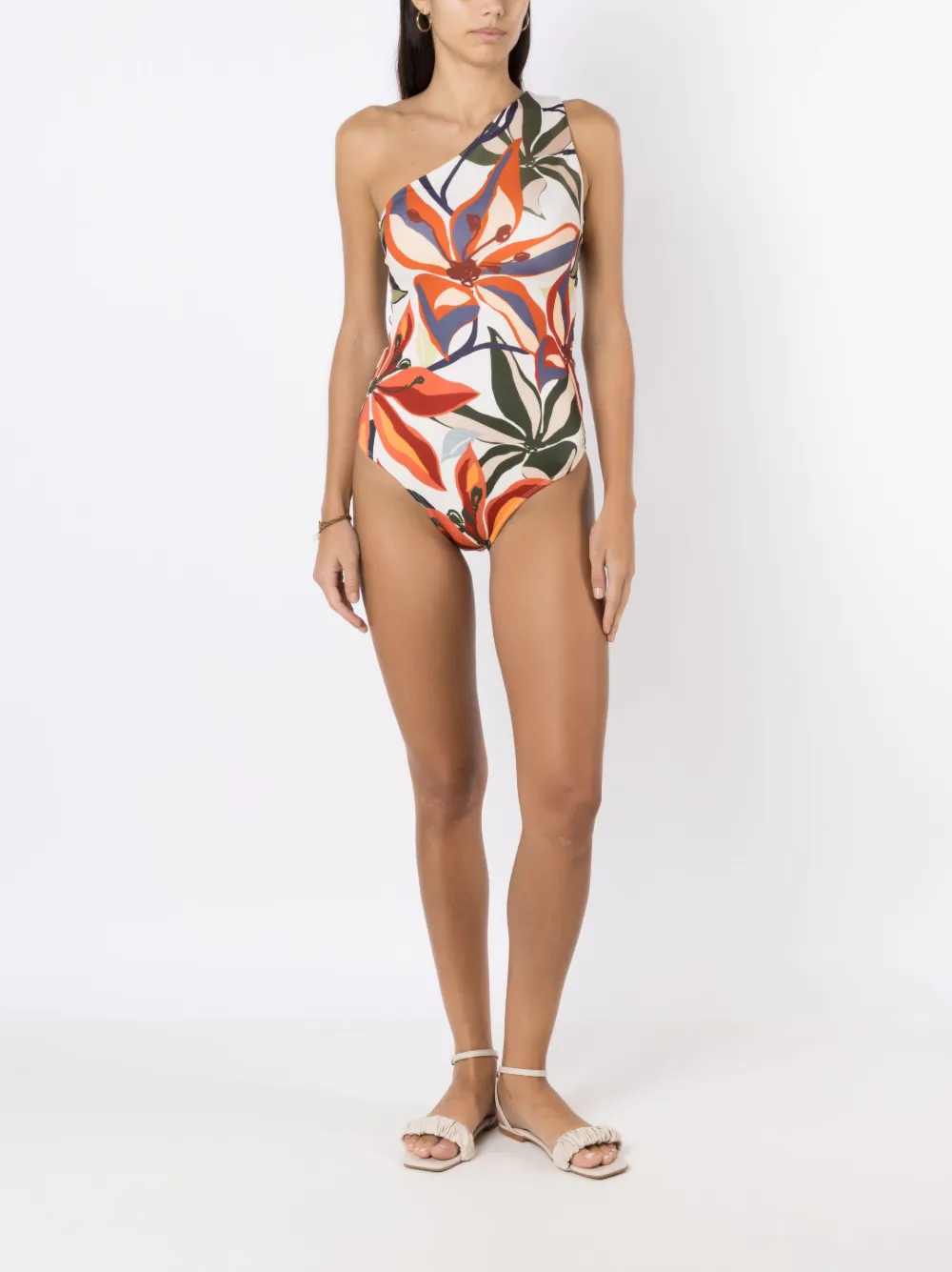 Shop Brigitte Floral-print Asymmetric One-piece In Multicolour