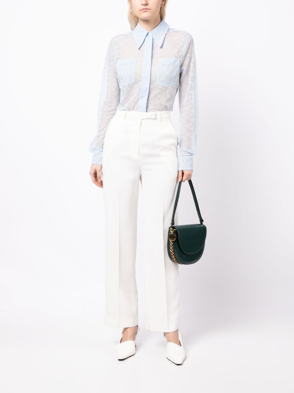Shop Victoria Beckham Sheer-lace Long-sleeved Shirt In Blue