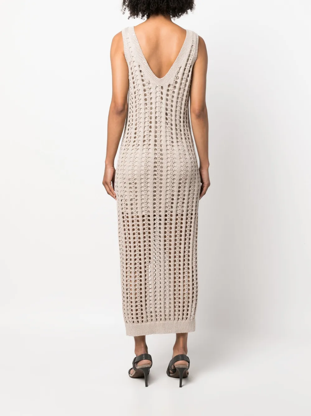 Brunello Cucinelli Open-knit Maxi Dress In Neutrals