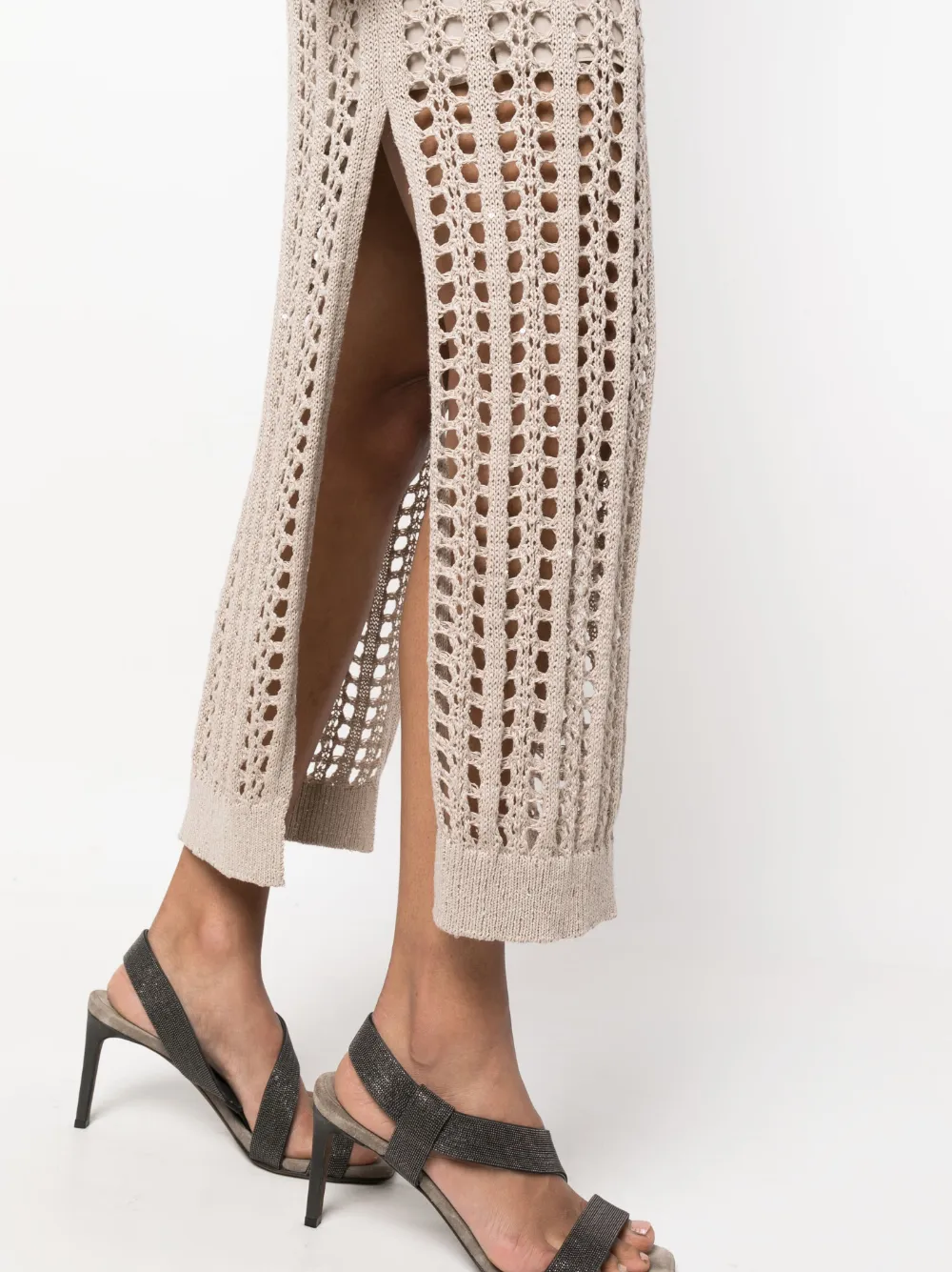 Brunello Cucinelli Open-knit Maxi Dress In Neutrals