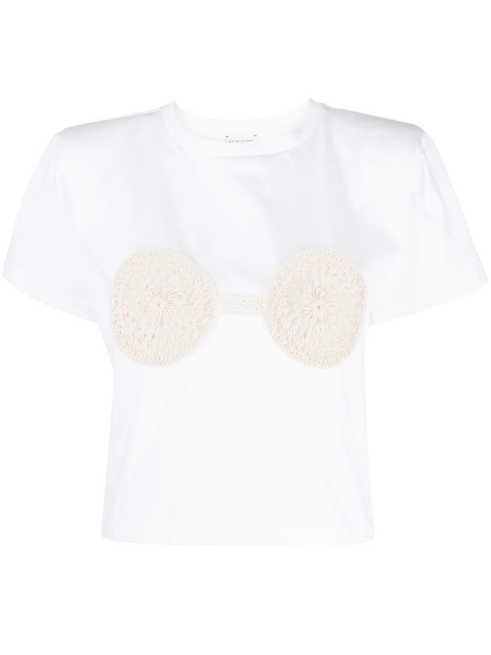 Magda Butrym Cropped Cotton T-shirt With Unique Front Embroidery In White