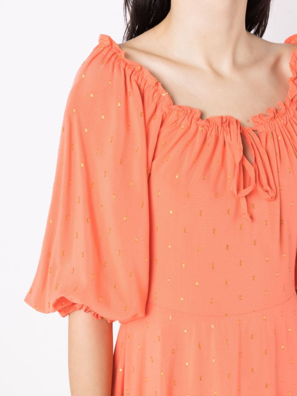 Shop Amapô Lurex-detail Midi Dress In Orange