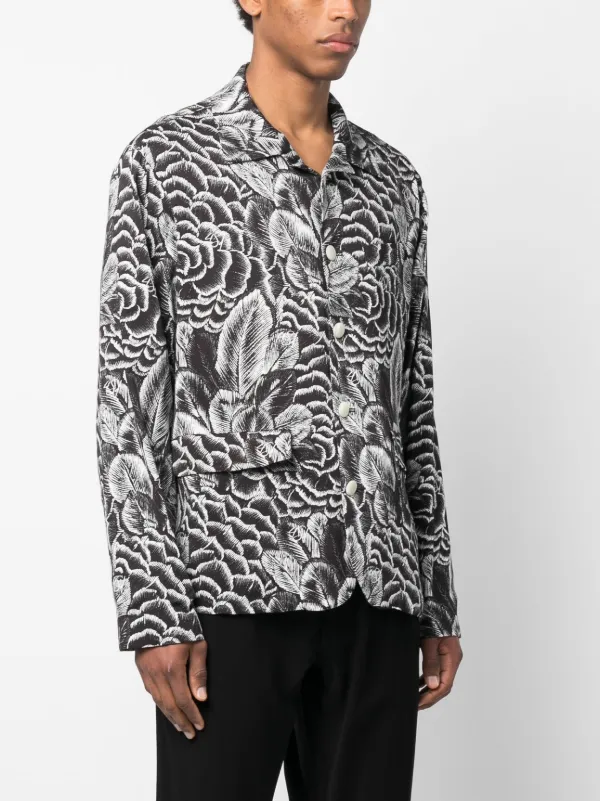 4SDESIGNS floral-print long-sleeve Shirt | Black | FARFETCH