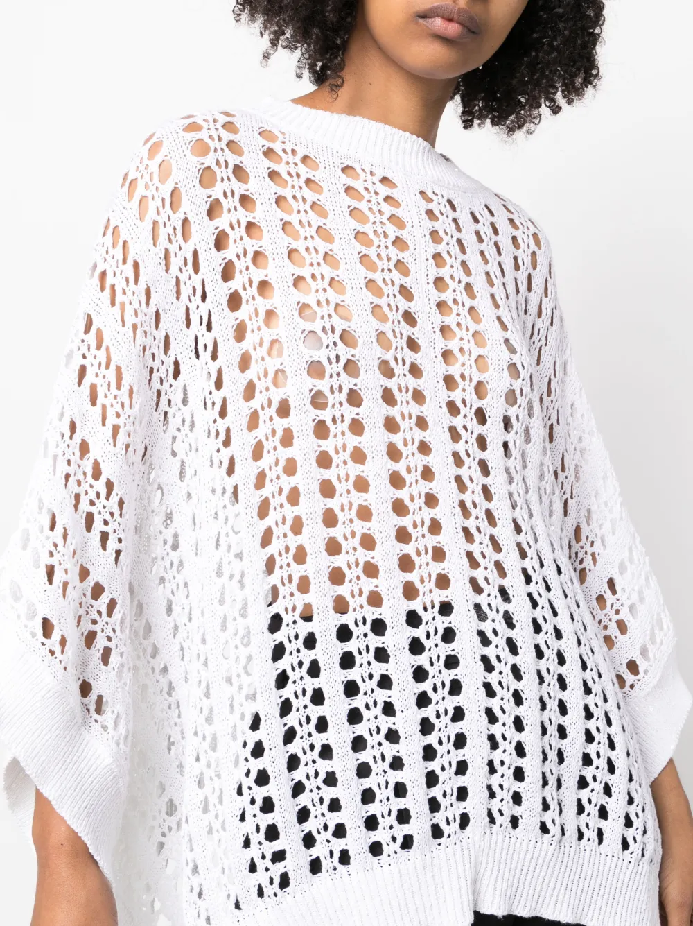 Brunello Cucinelli Net-knit Cotton And Linen Poncho In White