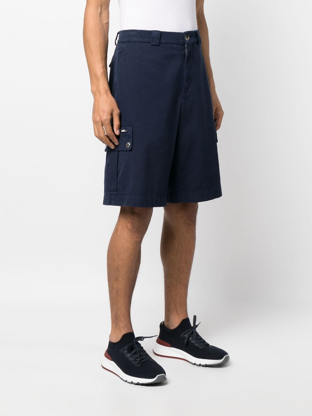 Shop Brunello Cucinelli Straight-leg Cotton Bermuda Shorts In Blue