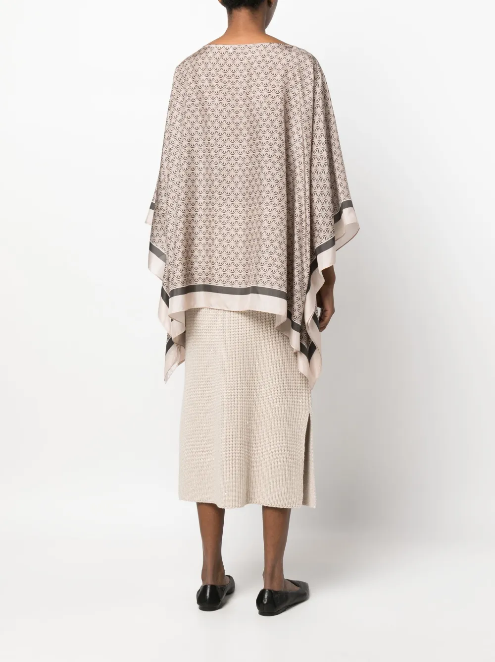 Brunello Cucinelli Geometric-pattern Silk Tunic In Nude