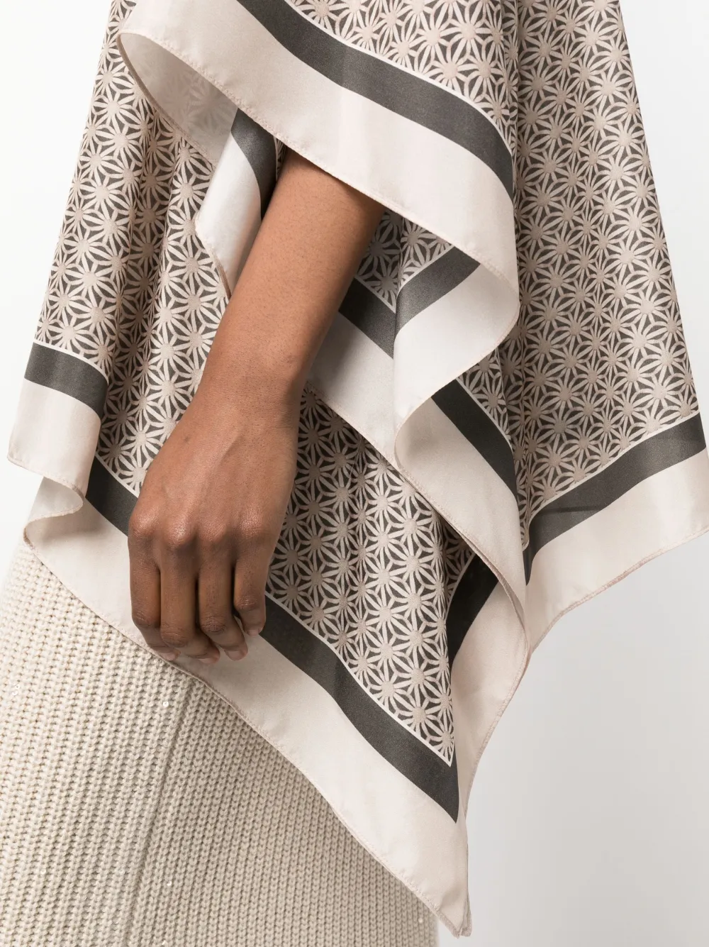 Brunello Cucinelli Geometric-pattern Silk Tunic In Nude