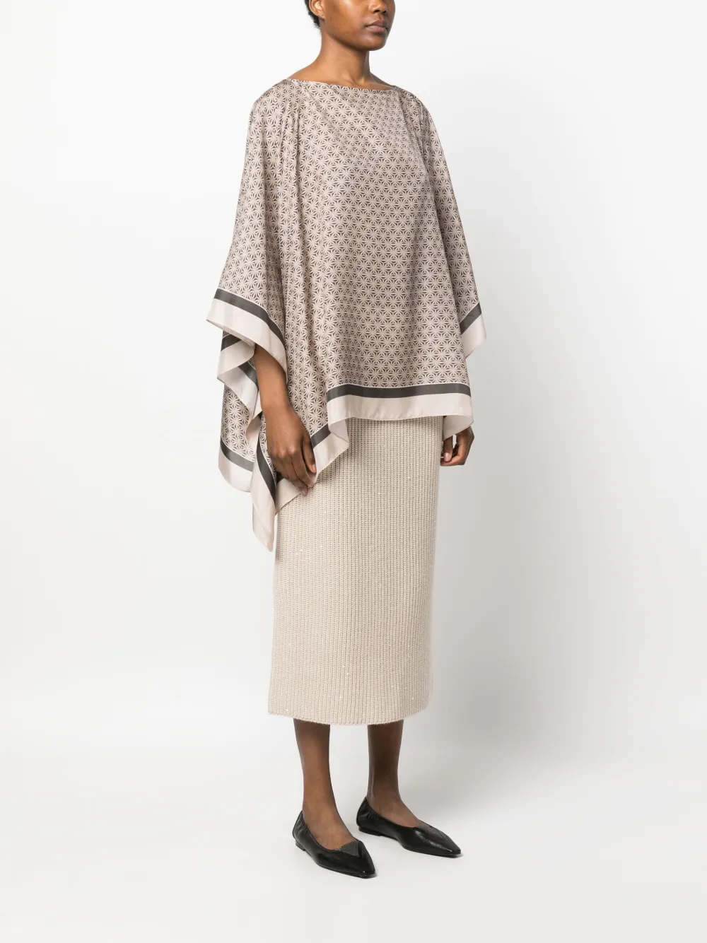 Brunello Cucinelli Geometric-pattern Silk Tunic In Nude