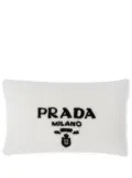 Prada embroidered logo sheepskin cushion - White