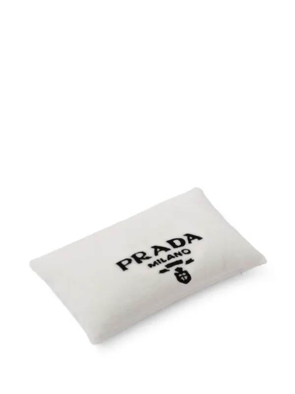 Prada Embroidered Logo Sheepskin Cushion | White | FARFETCH