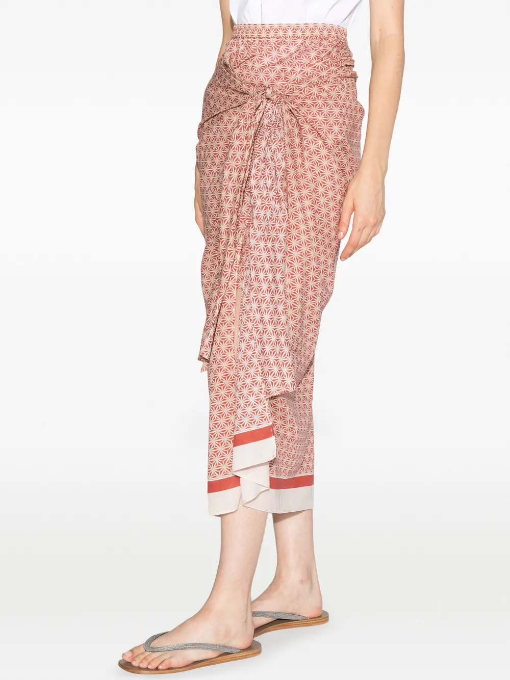 Brunello Cucinelli Floral-print Sarong Skirt In 红色