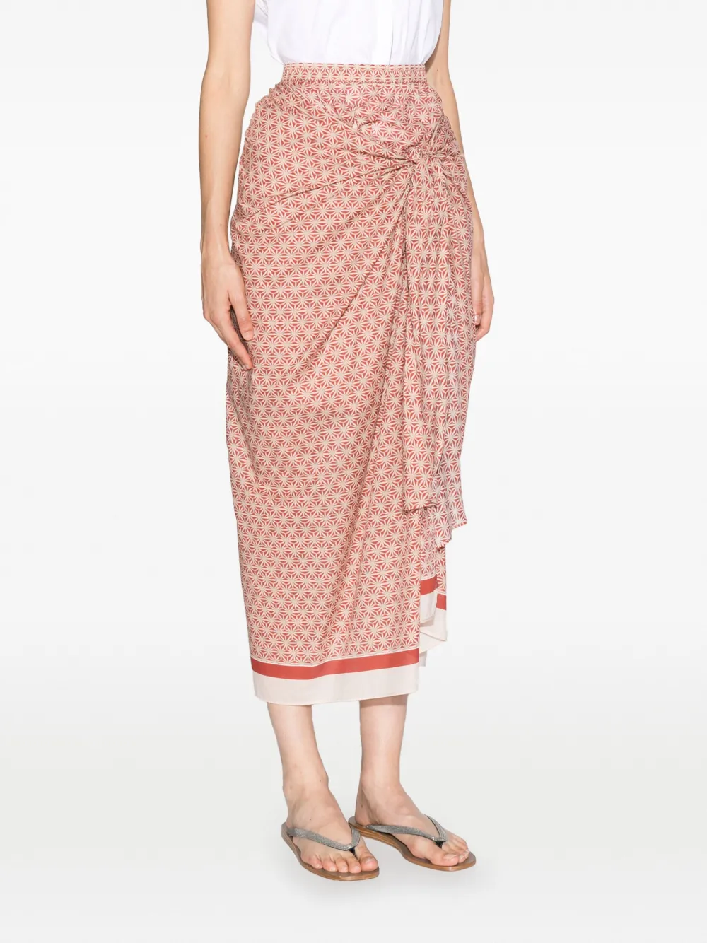 Brunello Cucinelli Floral-print Sarong Skirt In 红色