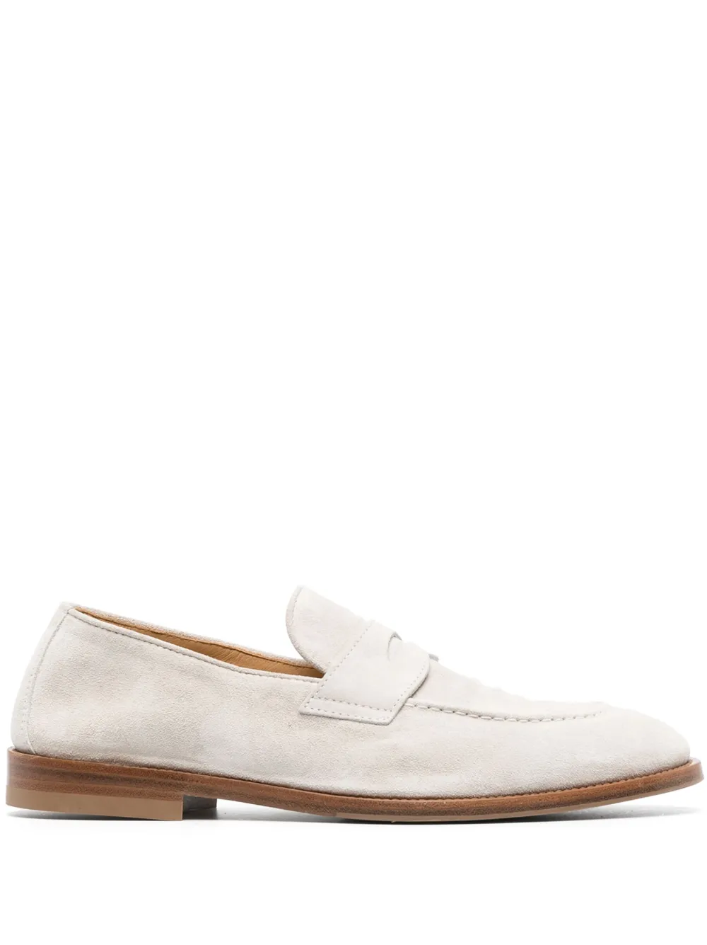 Brunello Cucinelli Penny-slot Suede Loafers In Neutrals