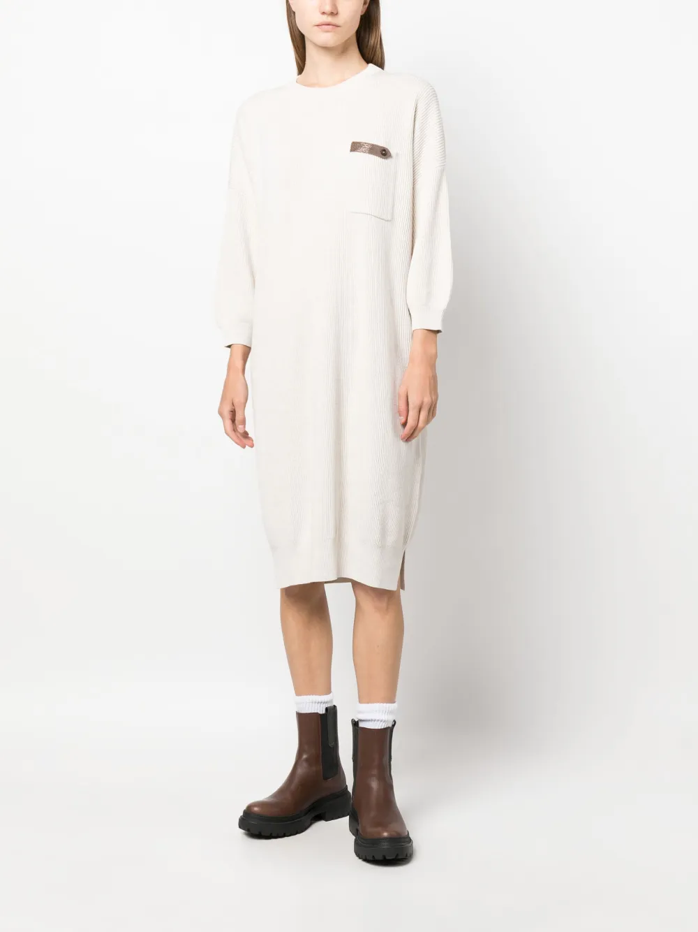 Brunello Cucinelli Jurk met ronde hals - Beige
