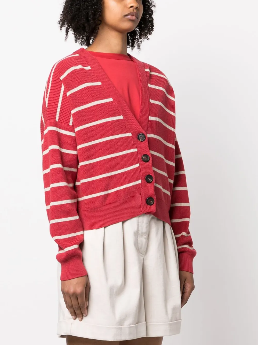 Brunello Cucinelli Striped Cotton Cardigan In Red