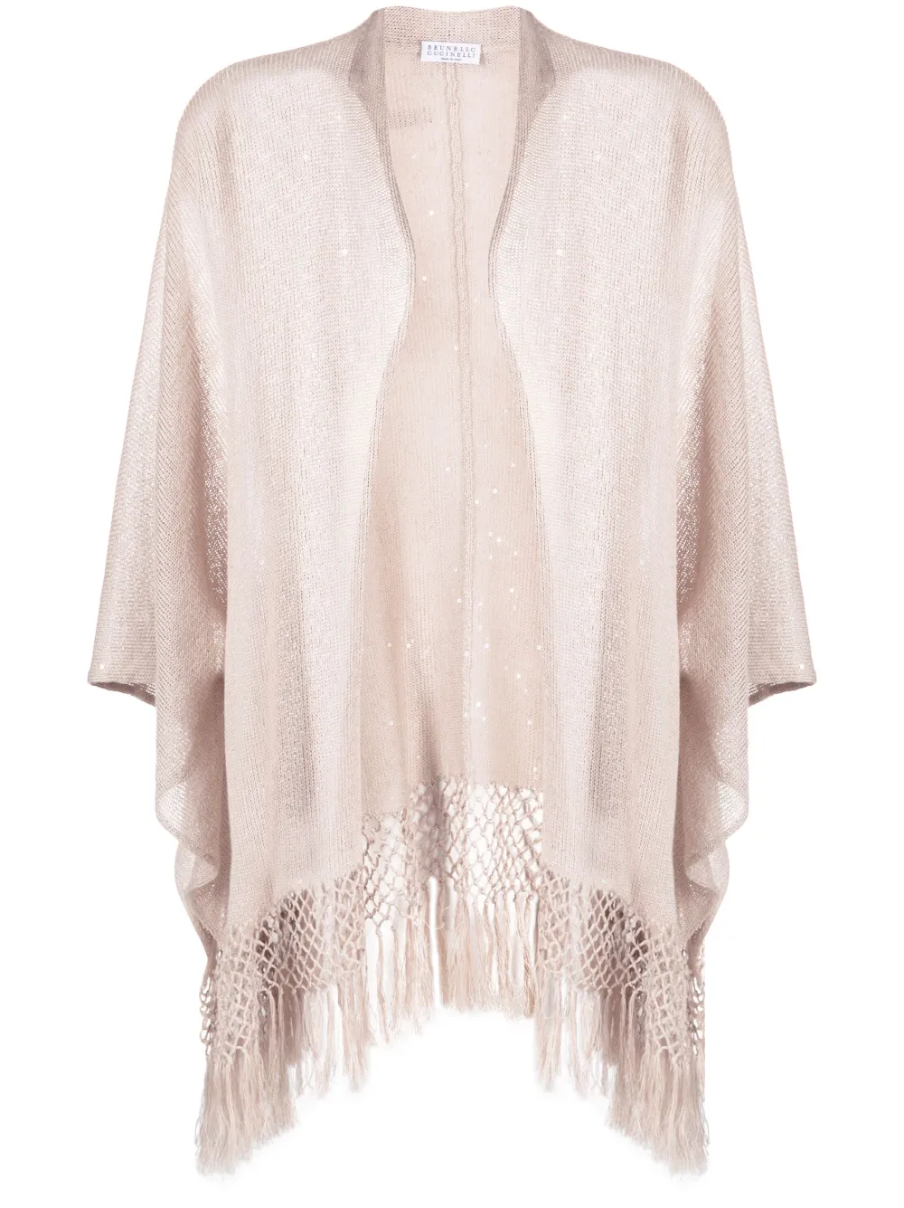 Brunello Cucinelli Fringed Linen Poncho In Brown