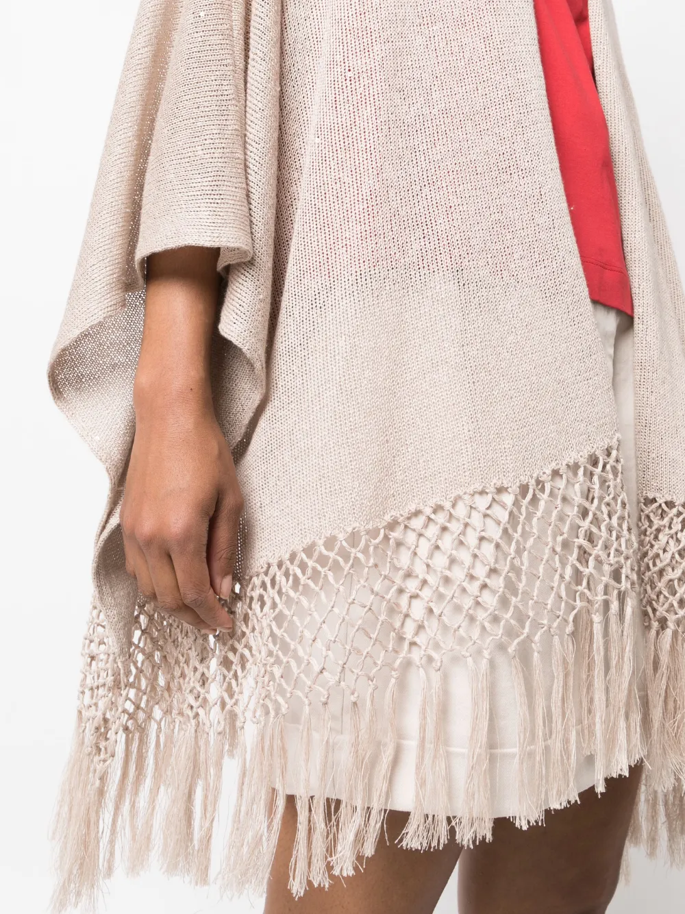 Brunello Cucinelli Fringed Linen Poncho In Brown